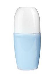 Photo of Blank plastic deodorant container on white background