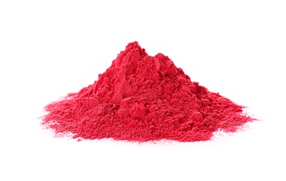 Red powder dye on white background. Holi festival