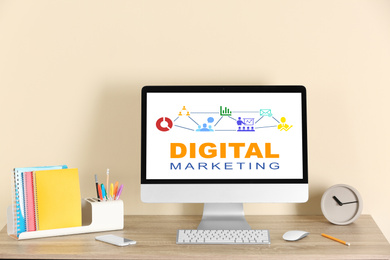 Image of Digital marketing concept. Workplace with modern computer 