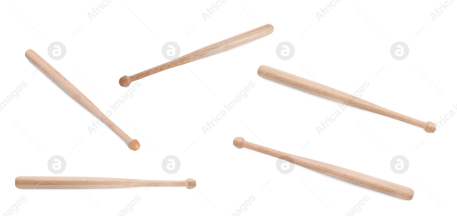 Image of Many different wooden baseball bats isolated on white, set