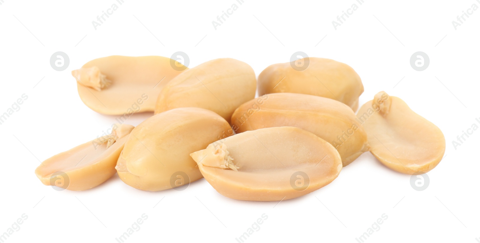 Photo of Pile of fresh peeled peanuts isolated on white