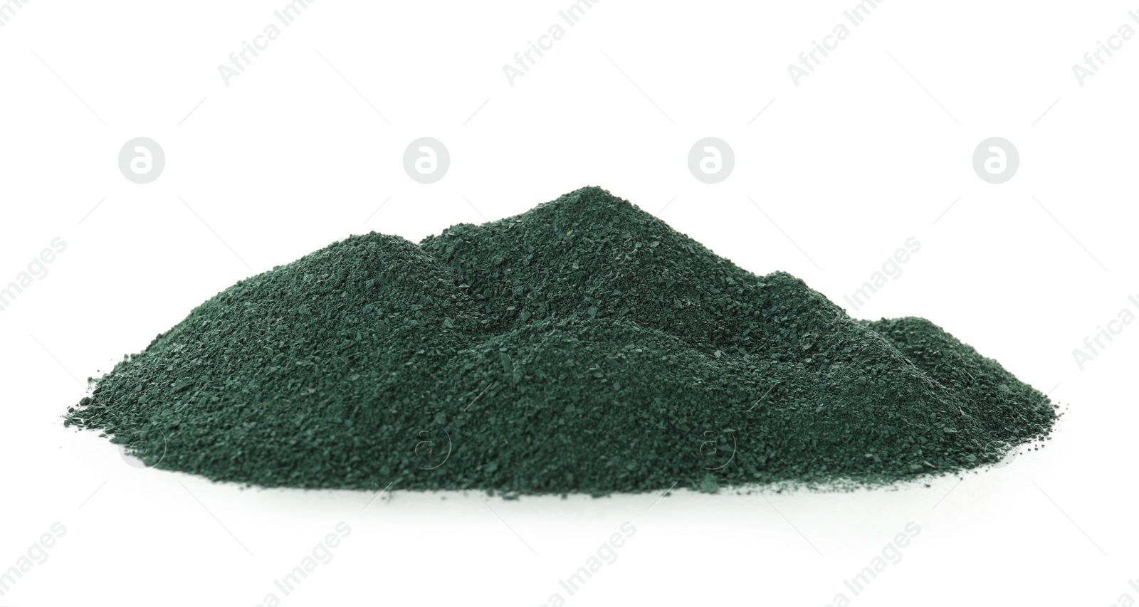 Photo of Heap of spirulina algae powder on white background