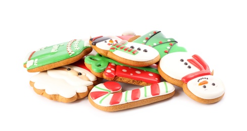 Pile of Christmas cookies on white background