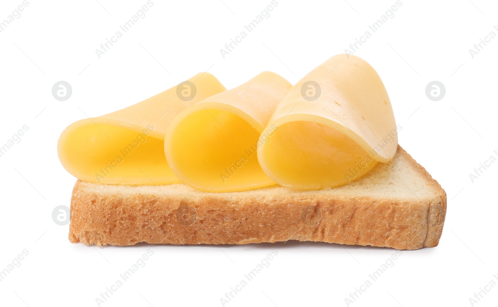 Photo of Tasty sandwich with slices of fresh cheese isolated on white