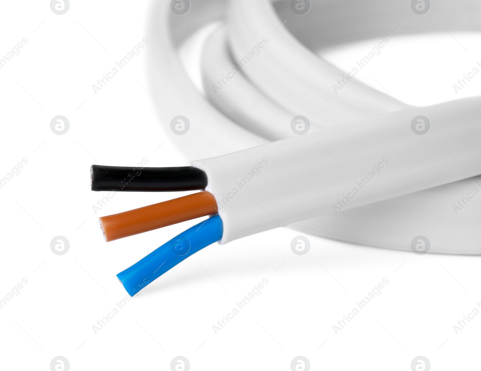 Photo of One new electrical wire isolated on white