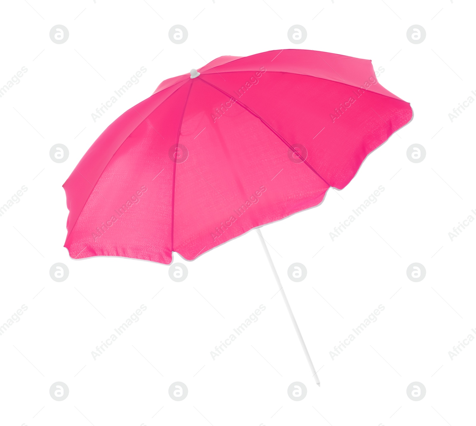 Image of Open pink beach umbrella isolated on white