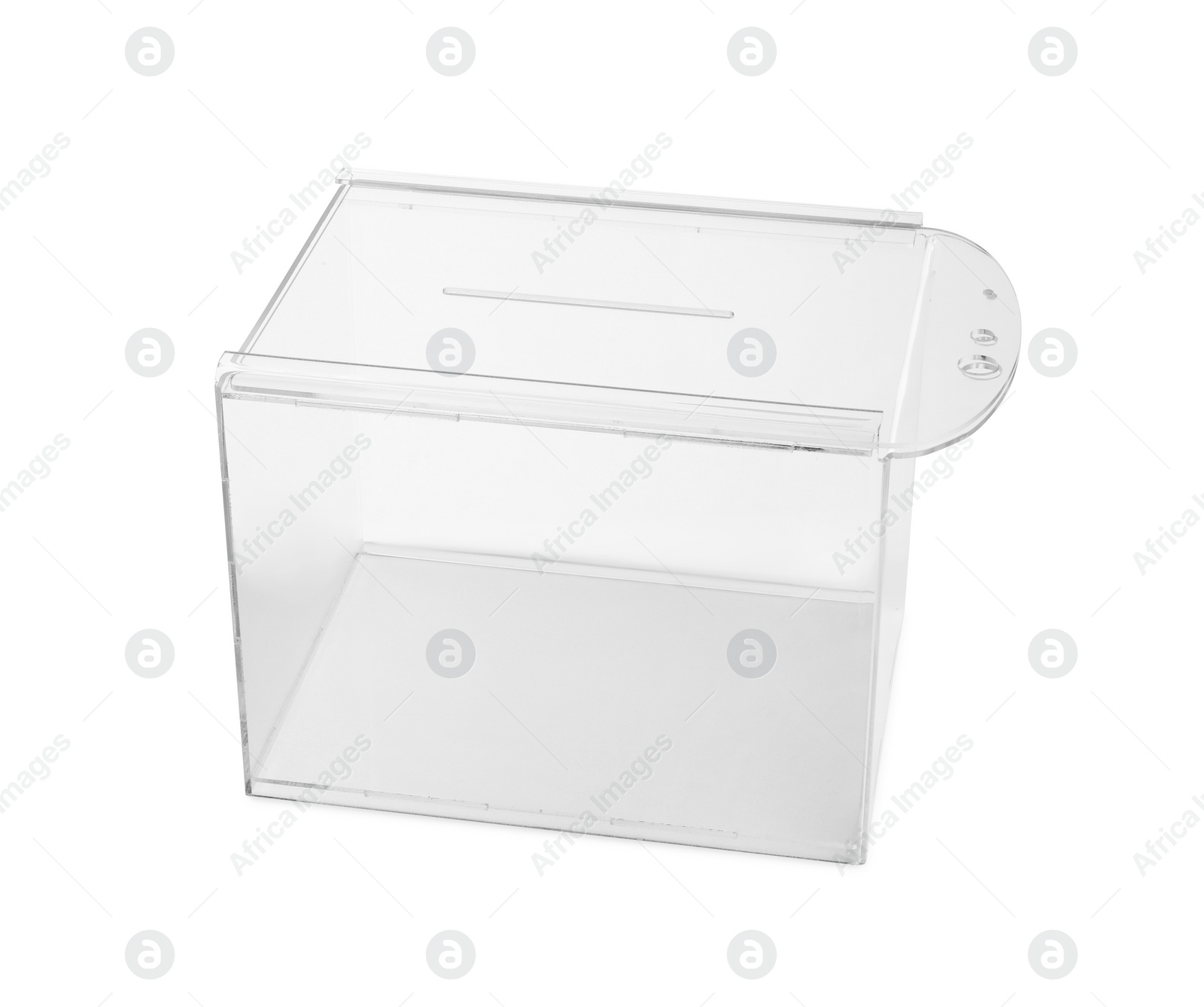 Photo of One transparent ballot box isolated on white
