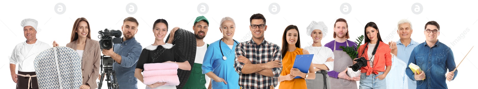 Image of Career choice. People of different professions on white background, banner design