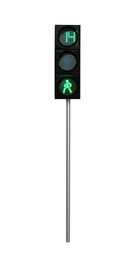 Traffic light with pedestrian signals and pole on white background