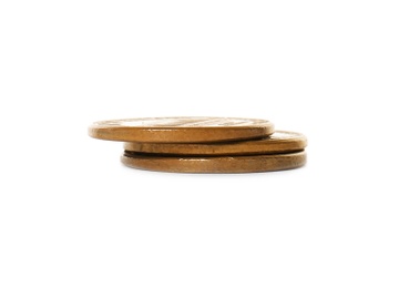 Photo of Stack of coins on white background. Investment concept