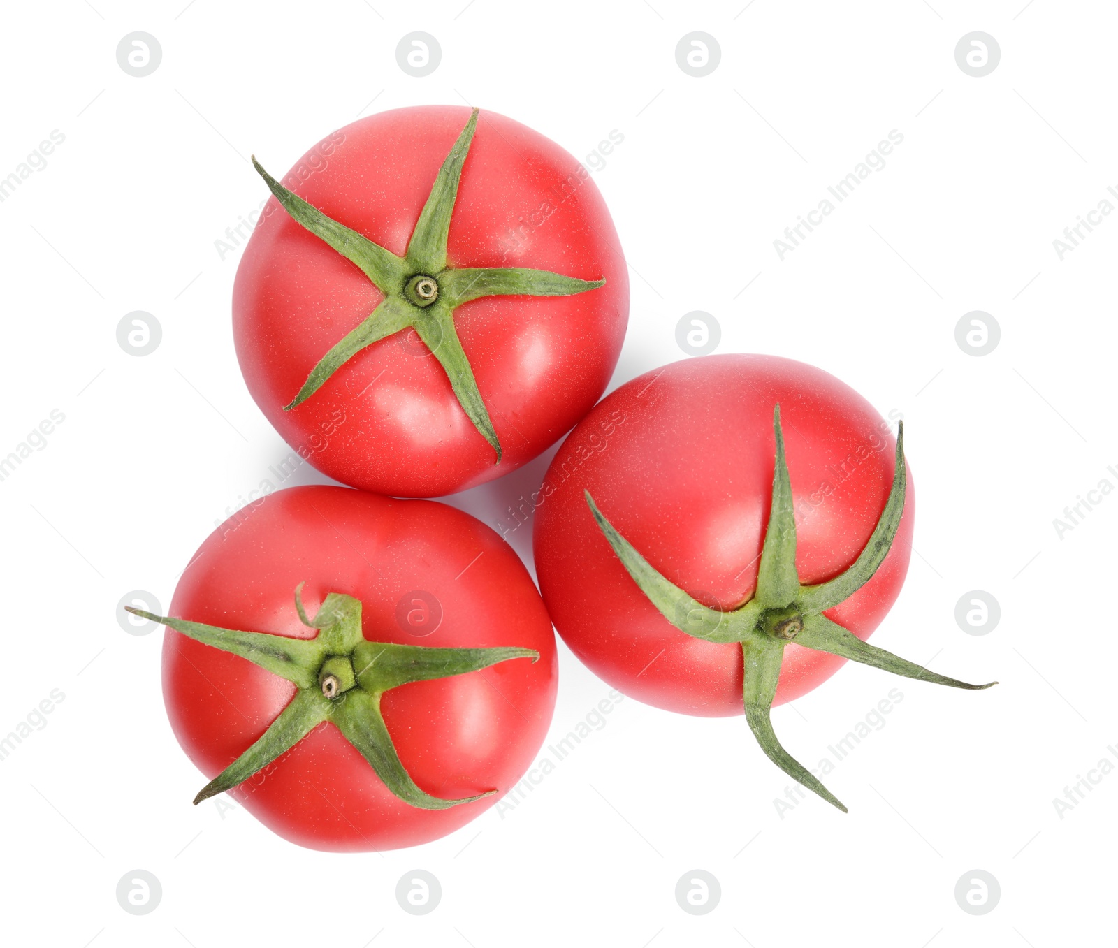 Photo of Fresh ripe red tomatoes on white background, top view