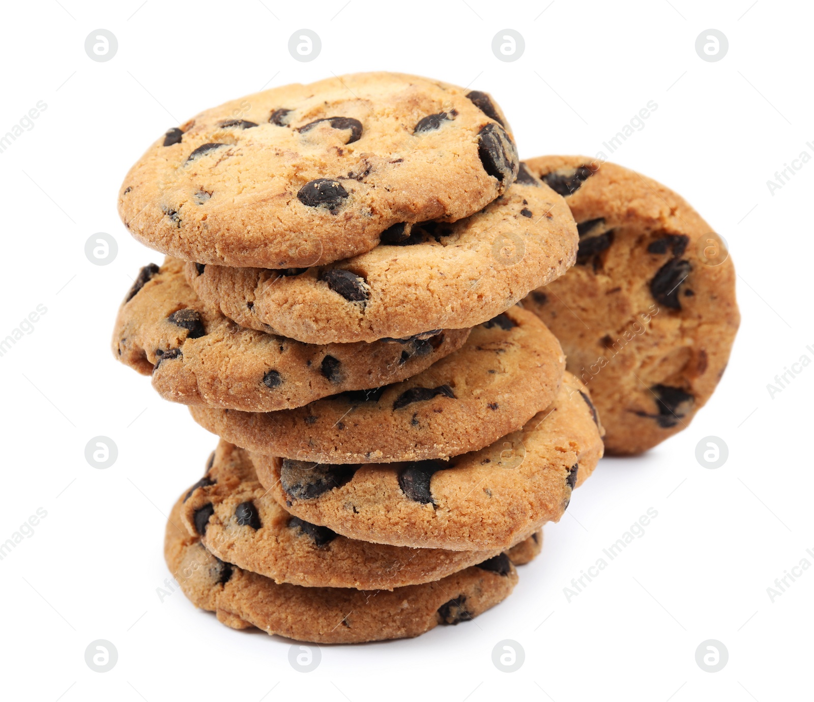 Photo of Delicious chocolate chip cookies on white background