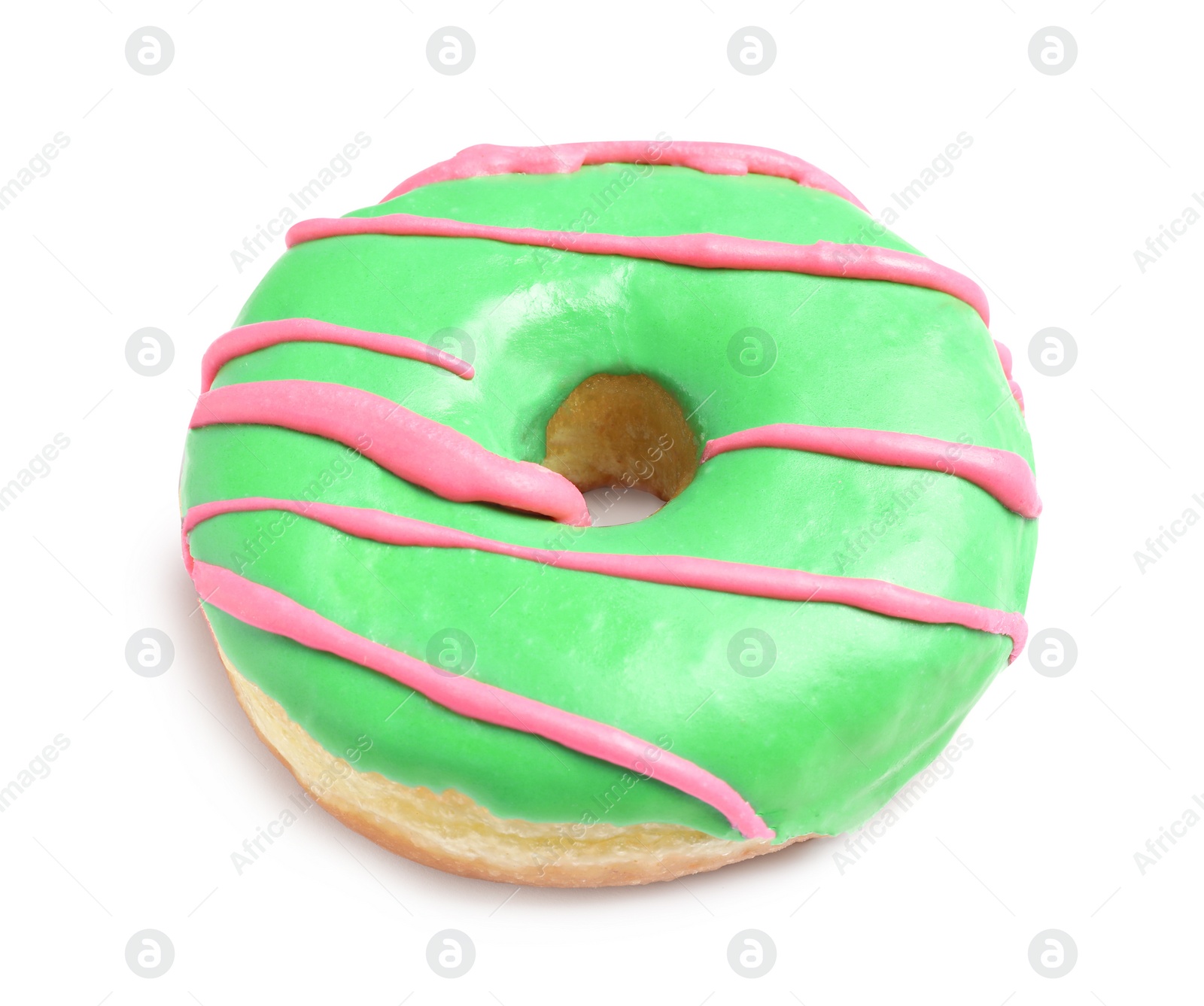 Photo of Sweet delicious glazed donut on white background