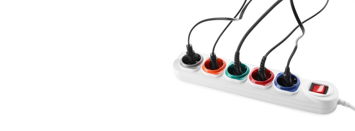 Image of One power strip on white background. Space for text