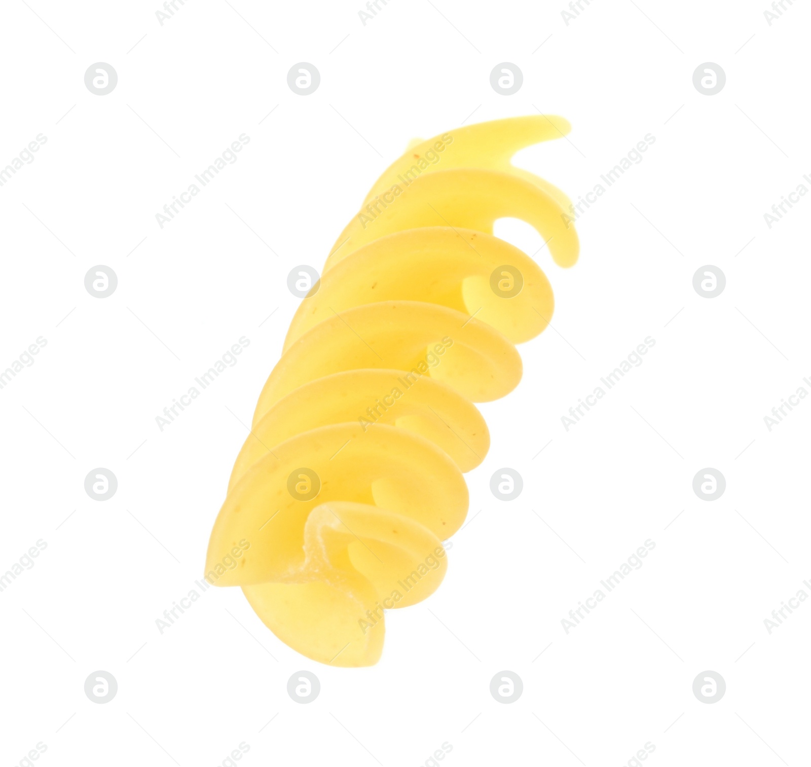 Photo of One piece of raw fusilli pasta isolated on white