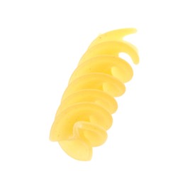 One piece of raw fusilli pasta isolated on white