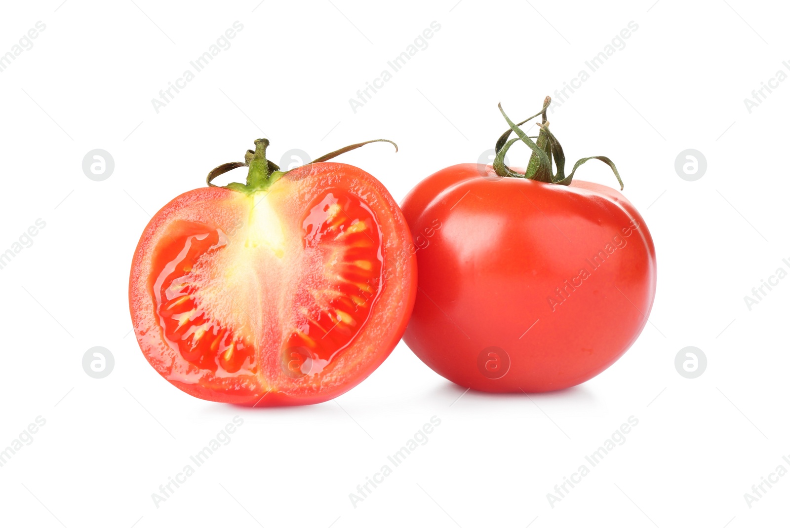 Photo of Tasty fresh raw tomatoes isolated on white