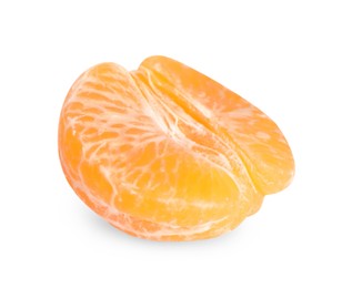 Photo of Half of peeled fresh ripe tangerine isolated on white