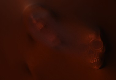 Photo of Silhouette of creepy ghost with skulls behind brown cloth