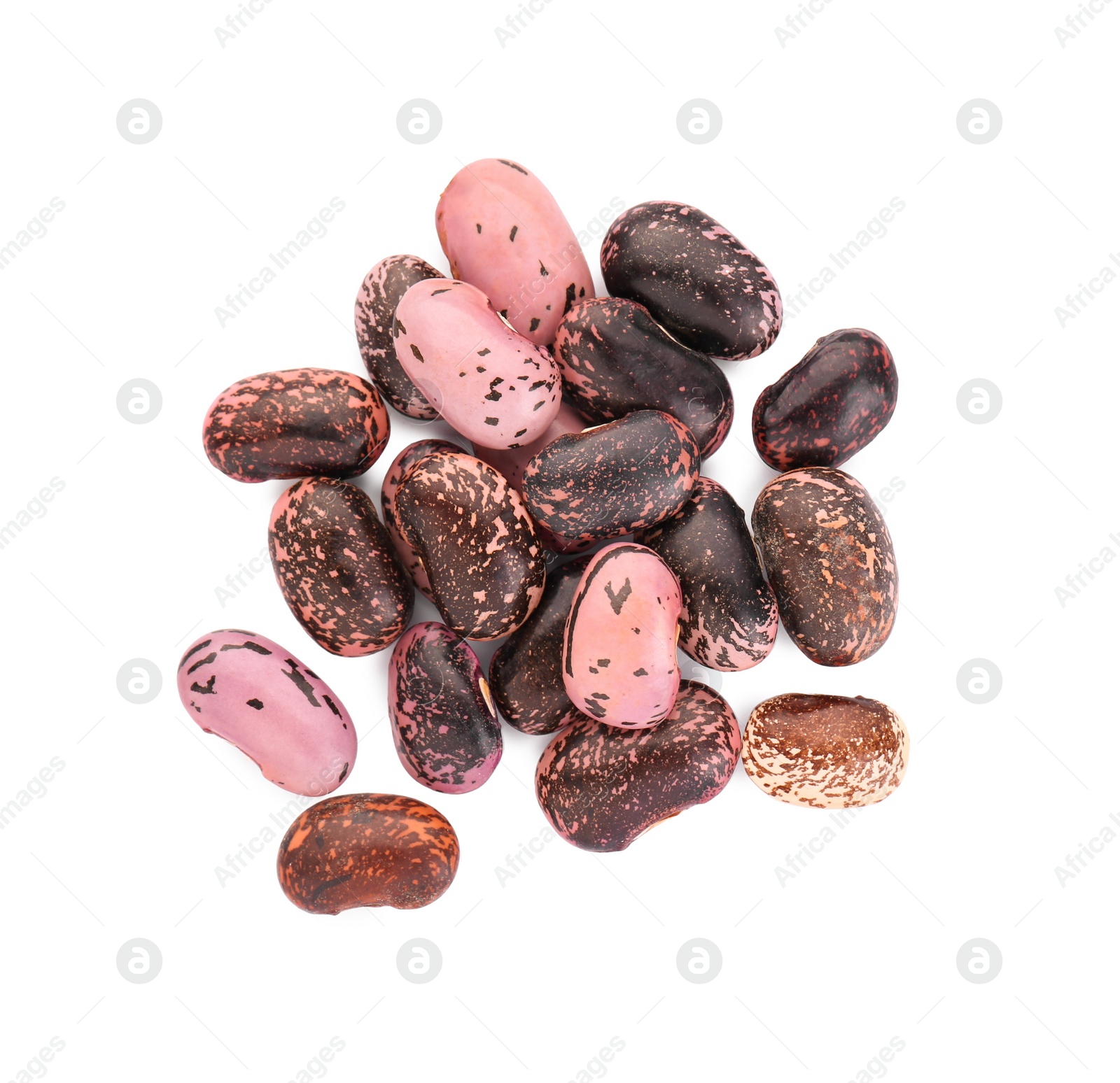 Photo of Pile of dry kidney beans on white background, top view