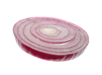 Photo of Ring of ripe red onion isolated on white