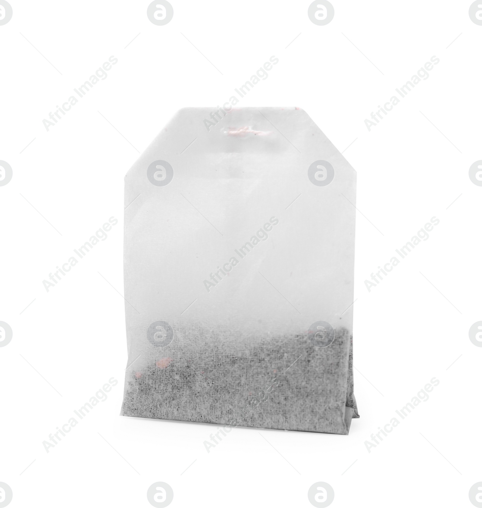 Photo of One new tea bag on white background