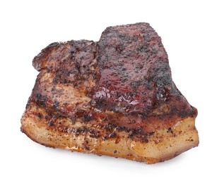 Photo of Piece of tasty baked pork belly isolated on white