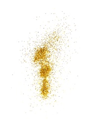 Photo of Shiny golden glitter on white background, top view