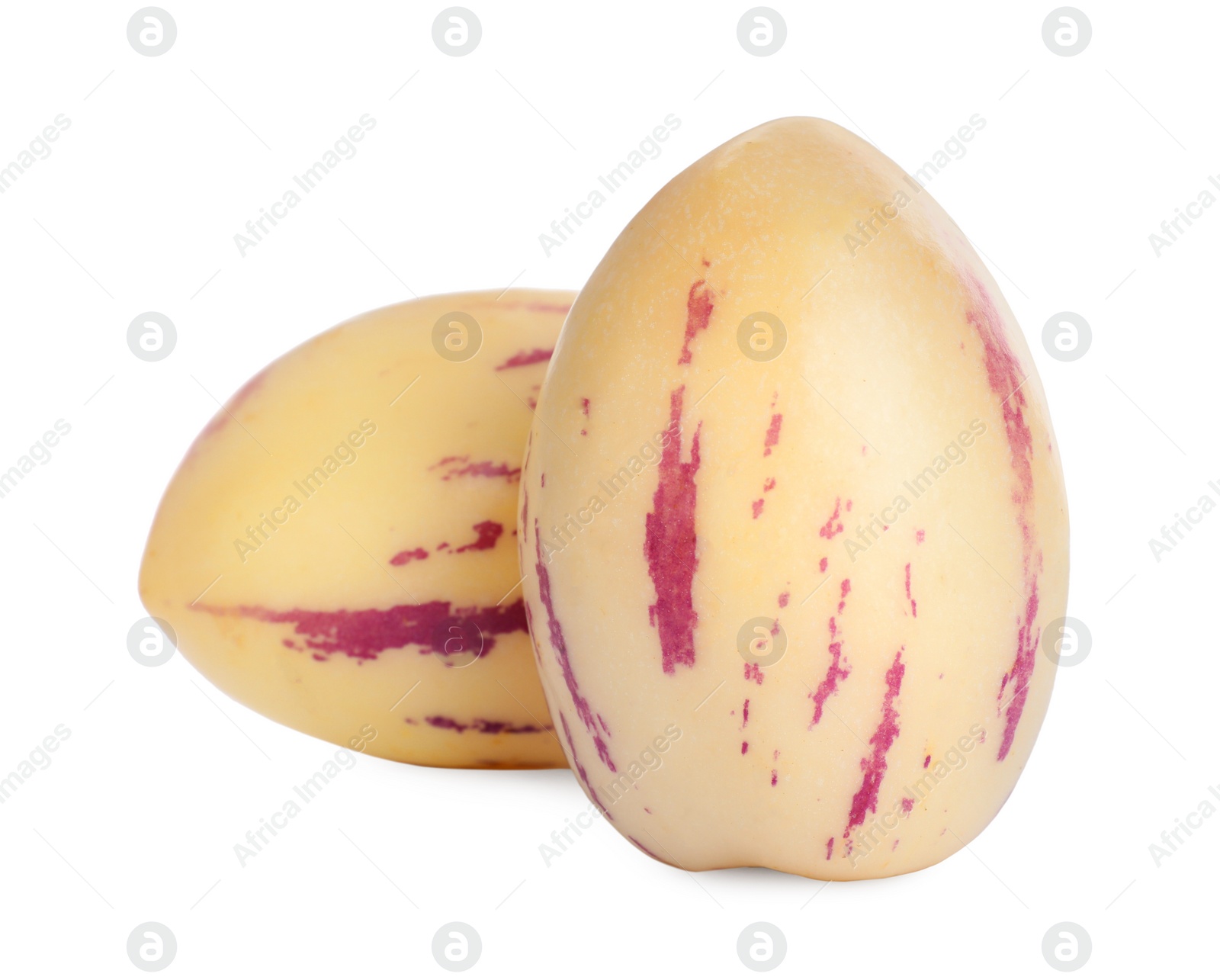 Photo of Fresh ripe pepino melons on white background