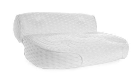 Photo of New soft bath pillow isolated on white