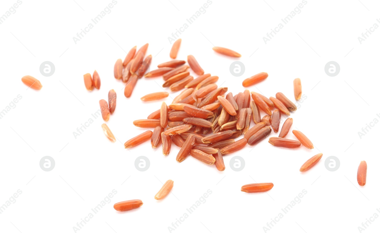 Photo of Uncooked red rice on white background. Healthy diet