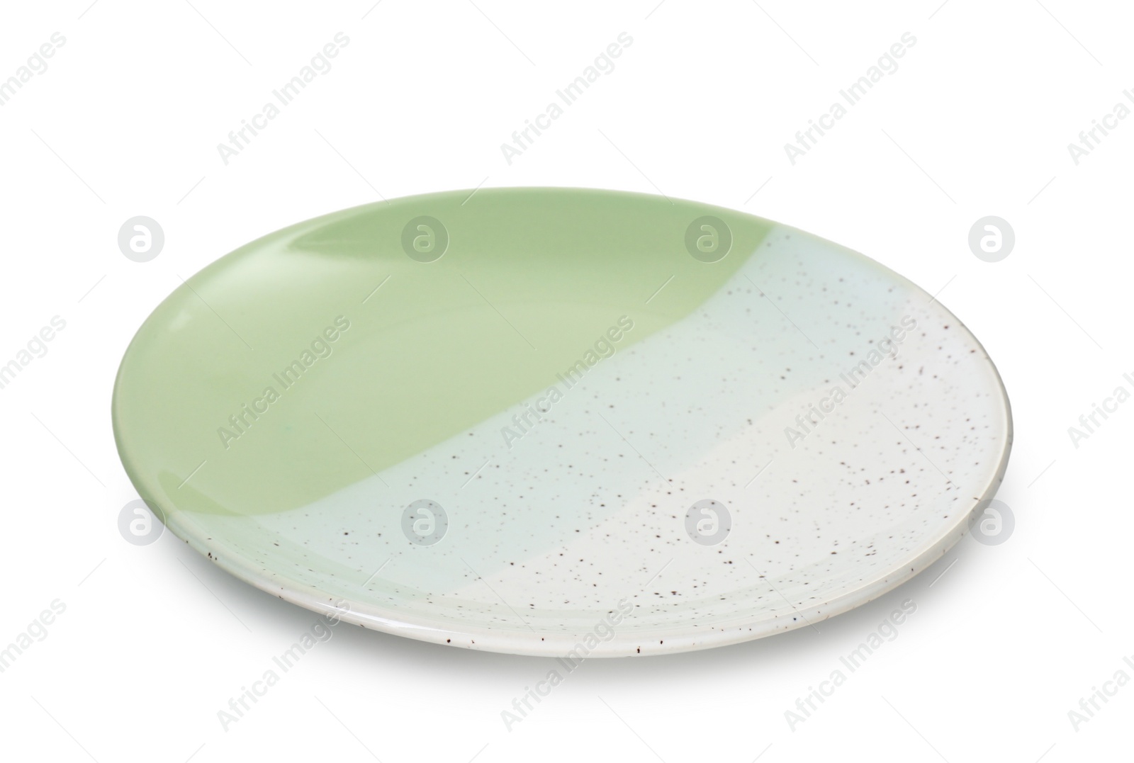 Photo of One beautiful ceramic plate isolated on white