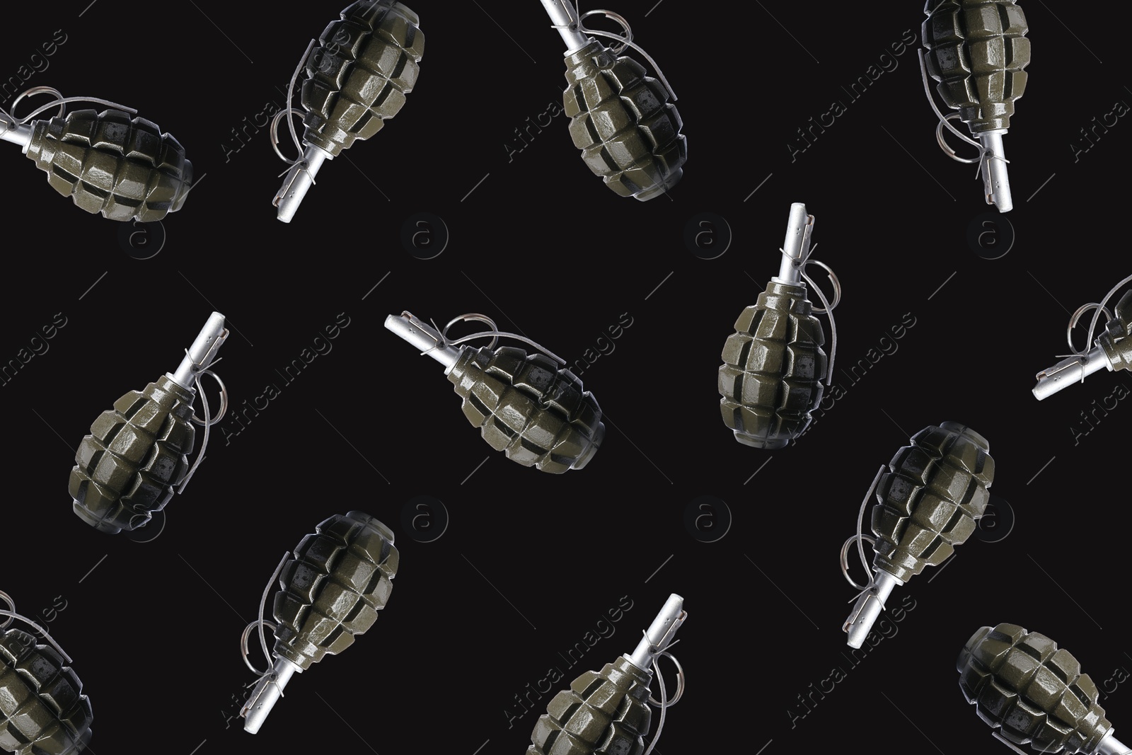 Image of Set with hand grenades on black background