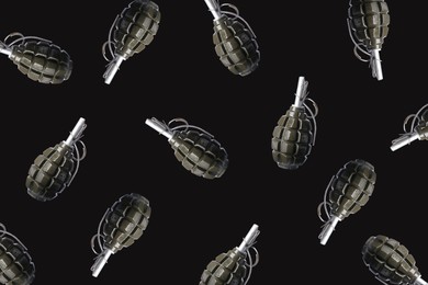 Image of Set with hand grenades on black background