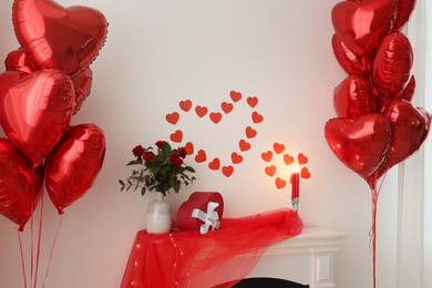 Photo of Beautiful romantic decor indoors. Valentine's Day celebration
