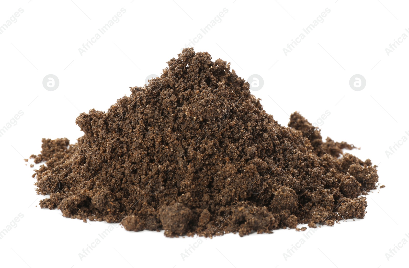 Photo of Pile of soil on white background. Fertile ground