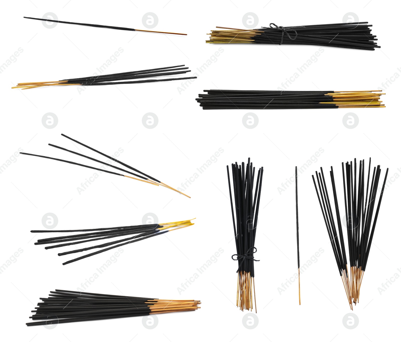 Image of Set with aromatic incense sticks on white background