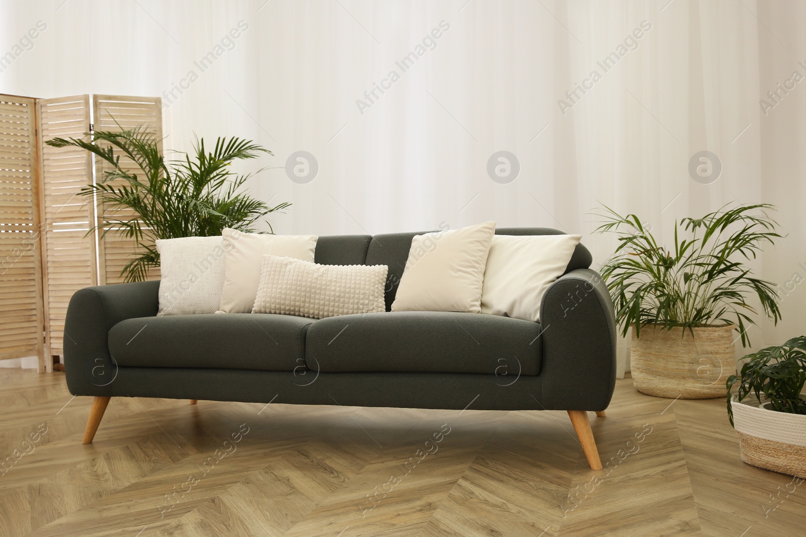 Photo of Stylish living room interior with comfortable sofa