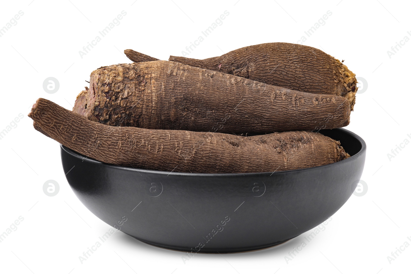 Photo of Ripe red beets in bowl isolated on white