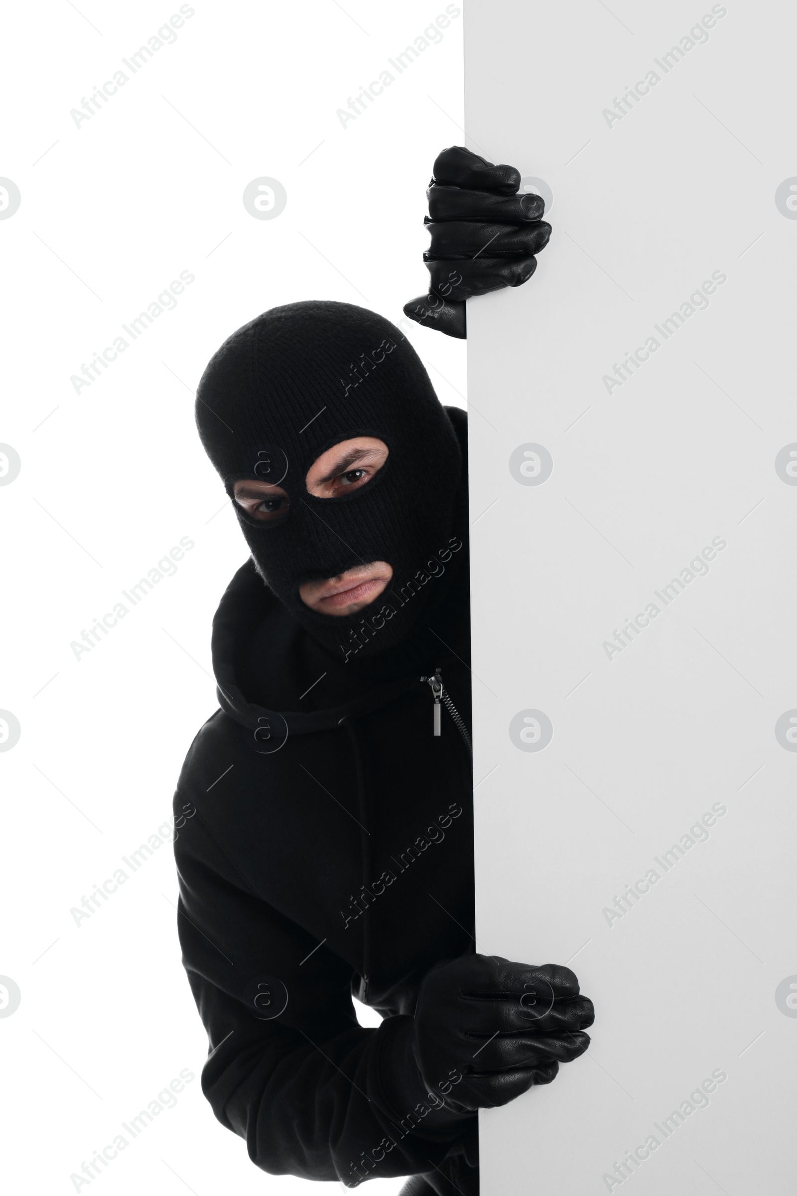 Photo of Man wearing black balaclava on white background