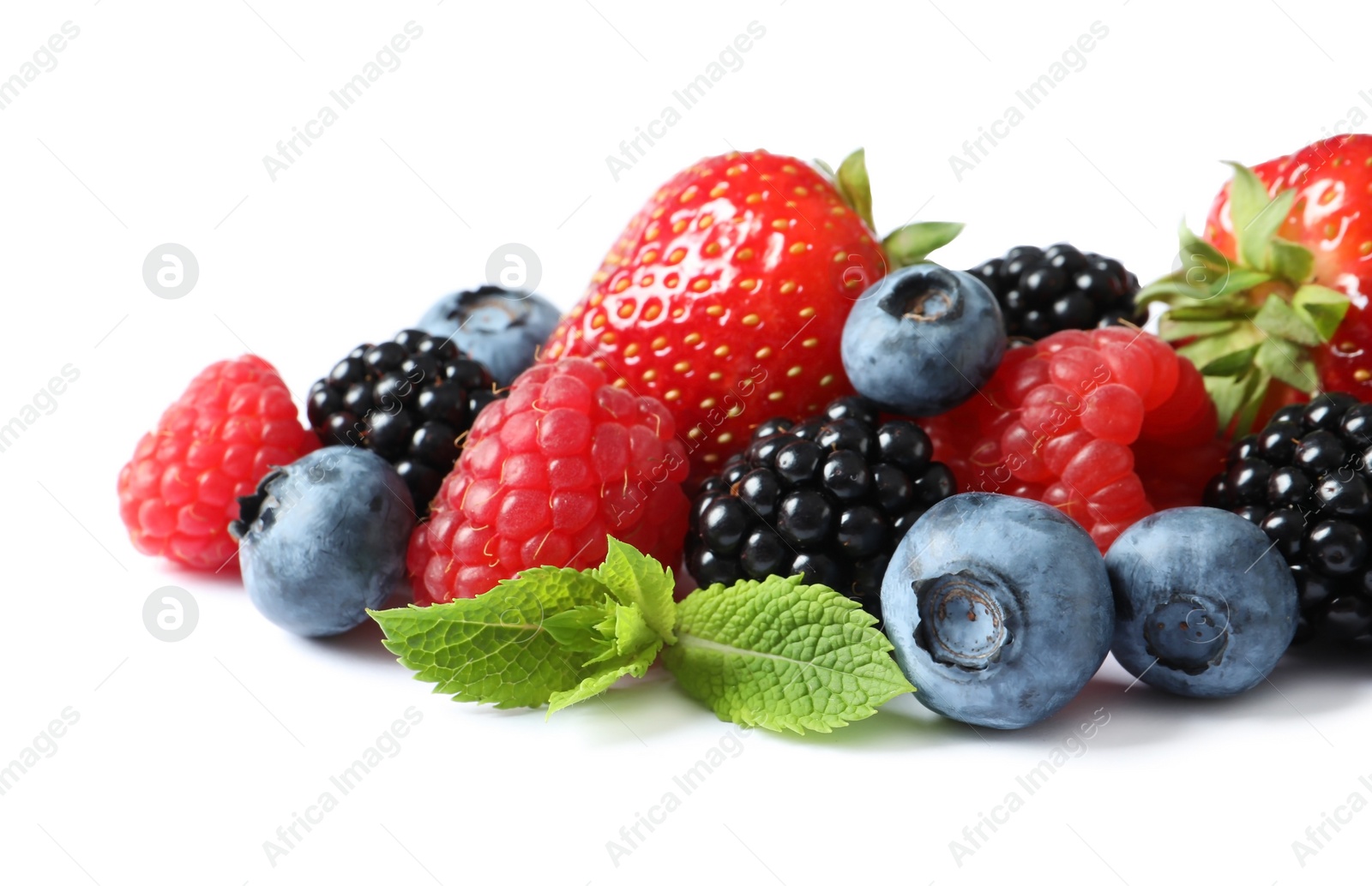 Photo of Raspberries and different berries on white background