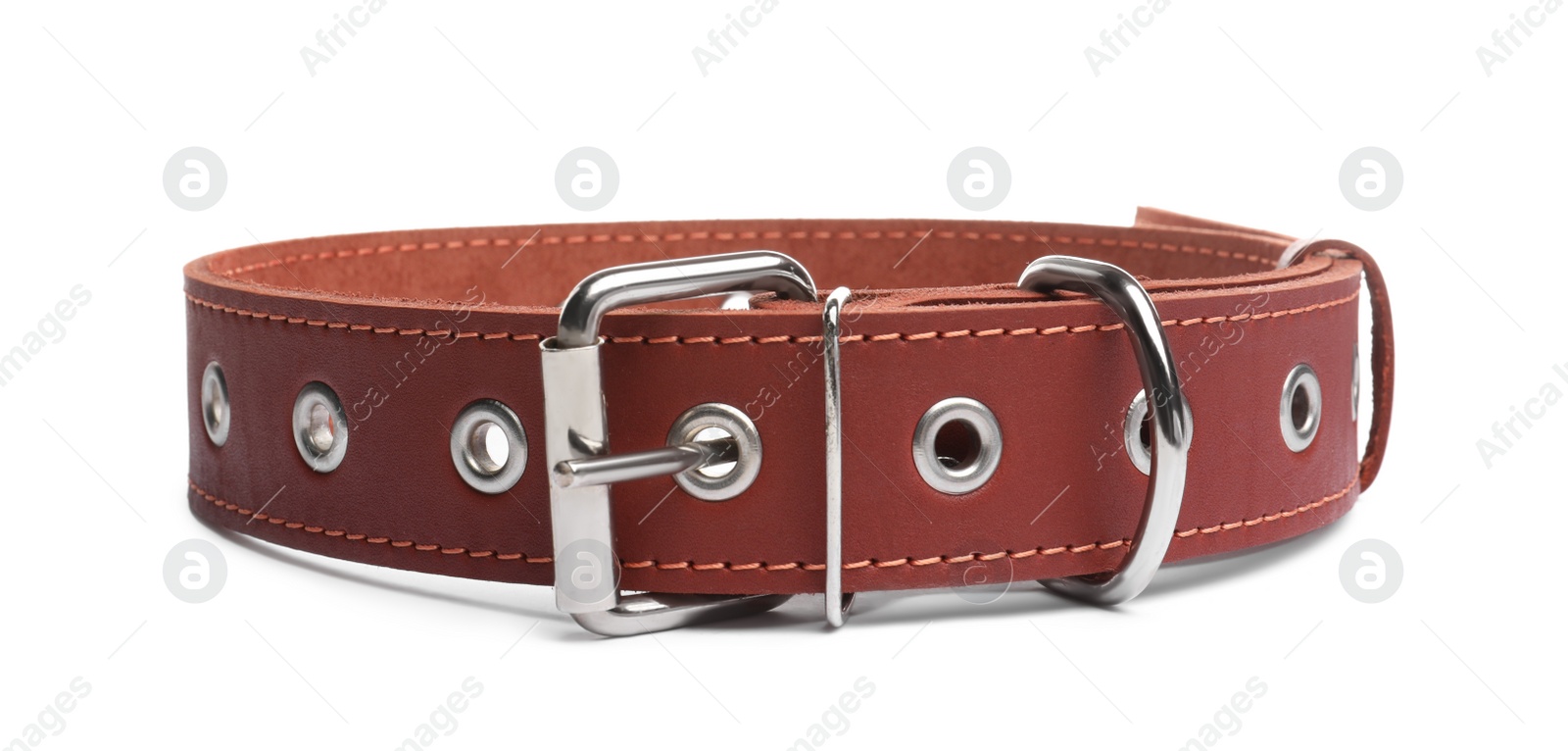 Photo of Brown leather dog collar isolated on white