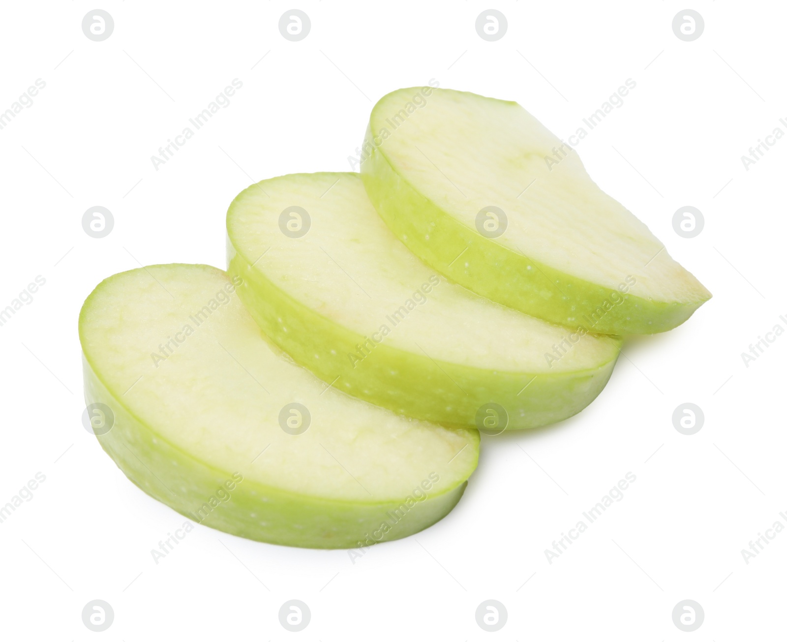 Photo of Slices of ripe green apple isolated on white