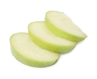 Photo of Slices of ripe green apple isolated on white