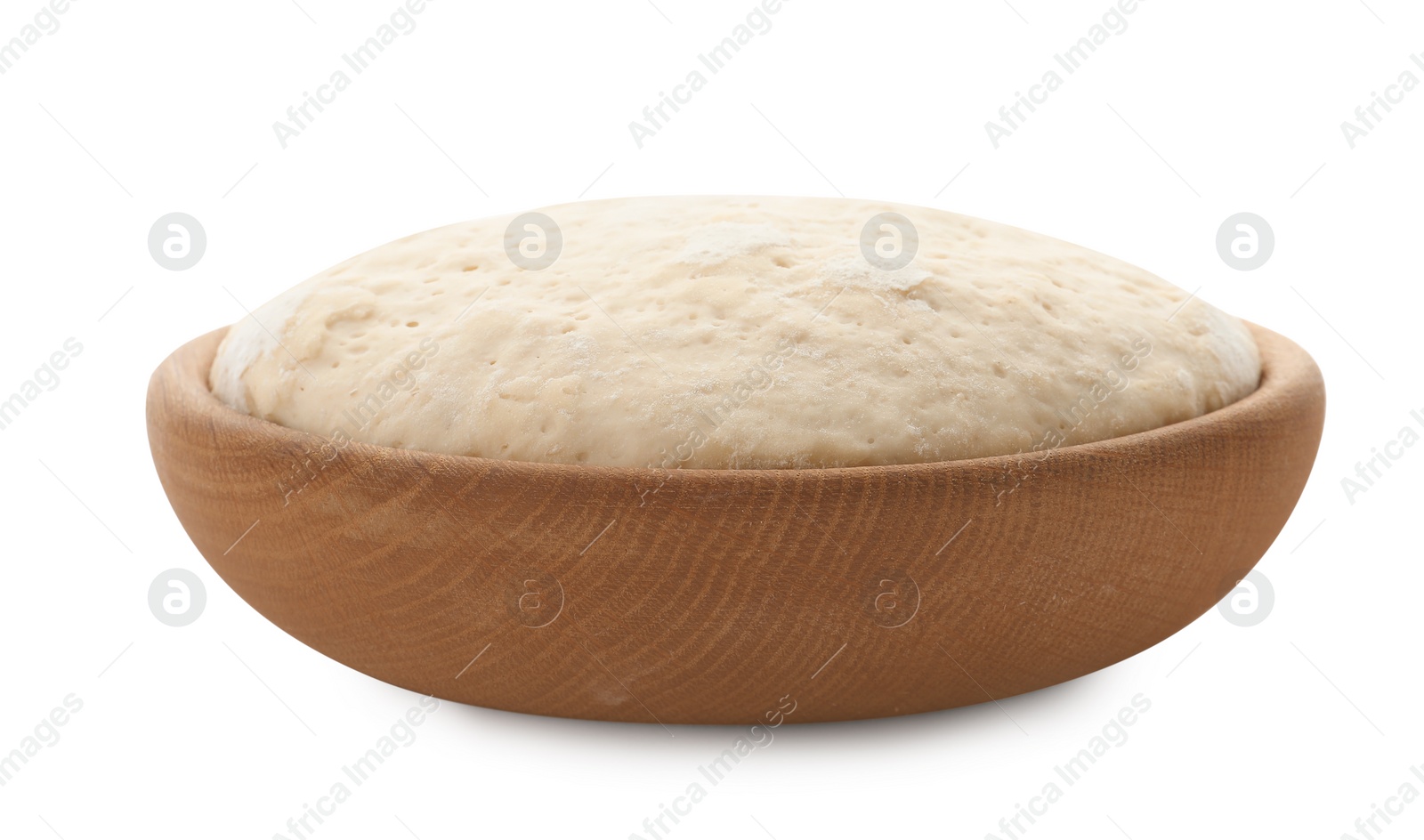 Photo of Bowl with dough for pastries isolated on white