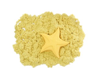 Photo of Star made of kinetic sand on white background, top view