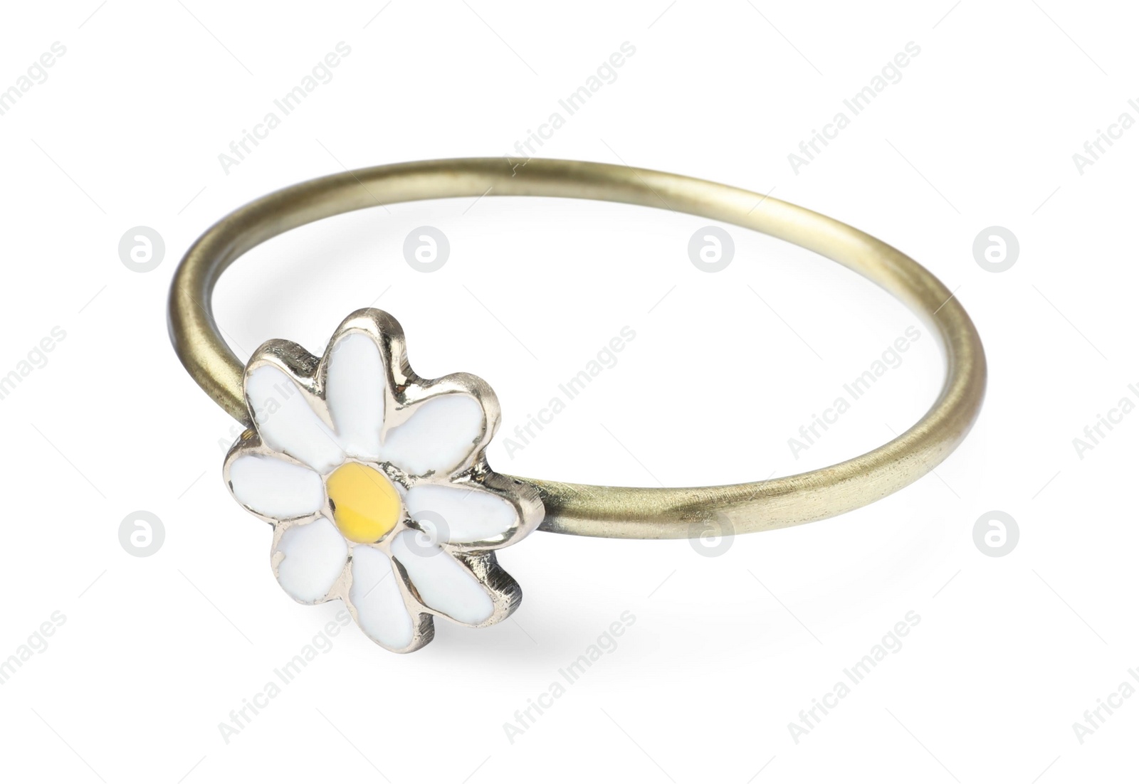 Photo of Beautiful decorative ring with flower for table setting isolated on white