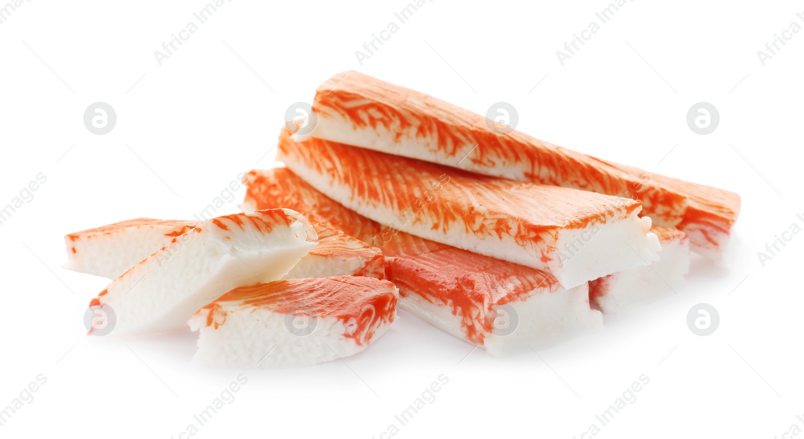 Photo of Delicious fresh crab sticks isolated on white