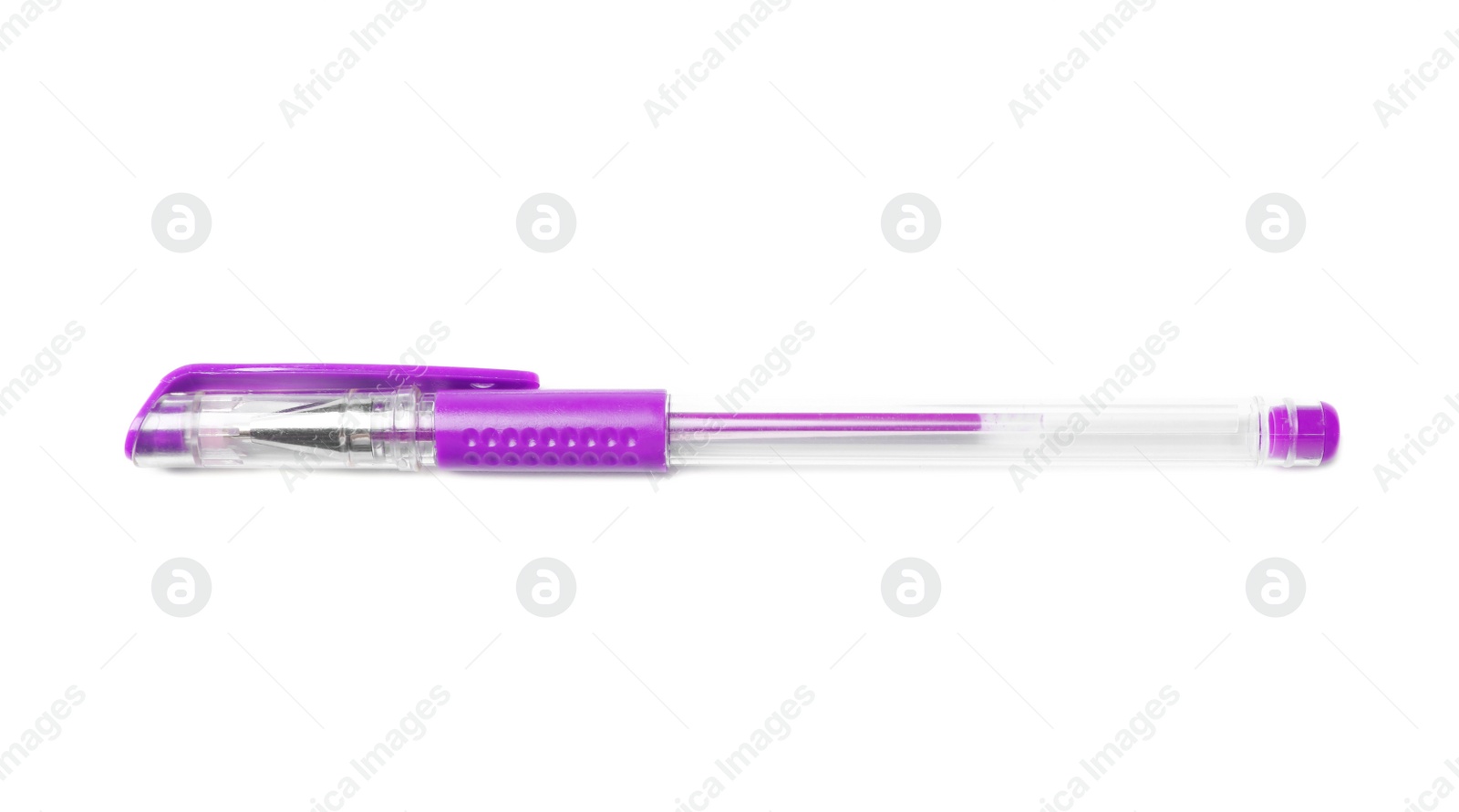 Photo of Color gel pen on white background. School stationery