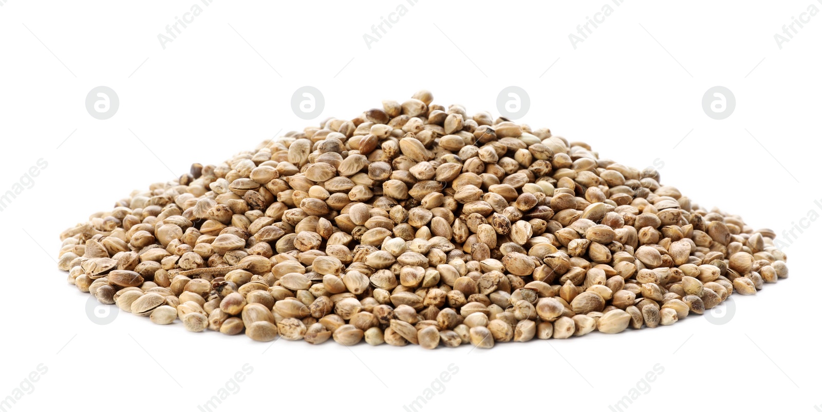 Photo of Pile of hemp seeds on white background